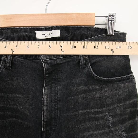 Moussy Jeans Black Alhambra Flare Distressed High Rise Faded Leather Size 30 - Picture 8 of 16
